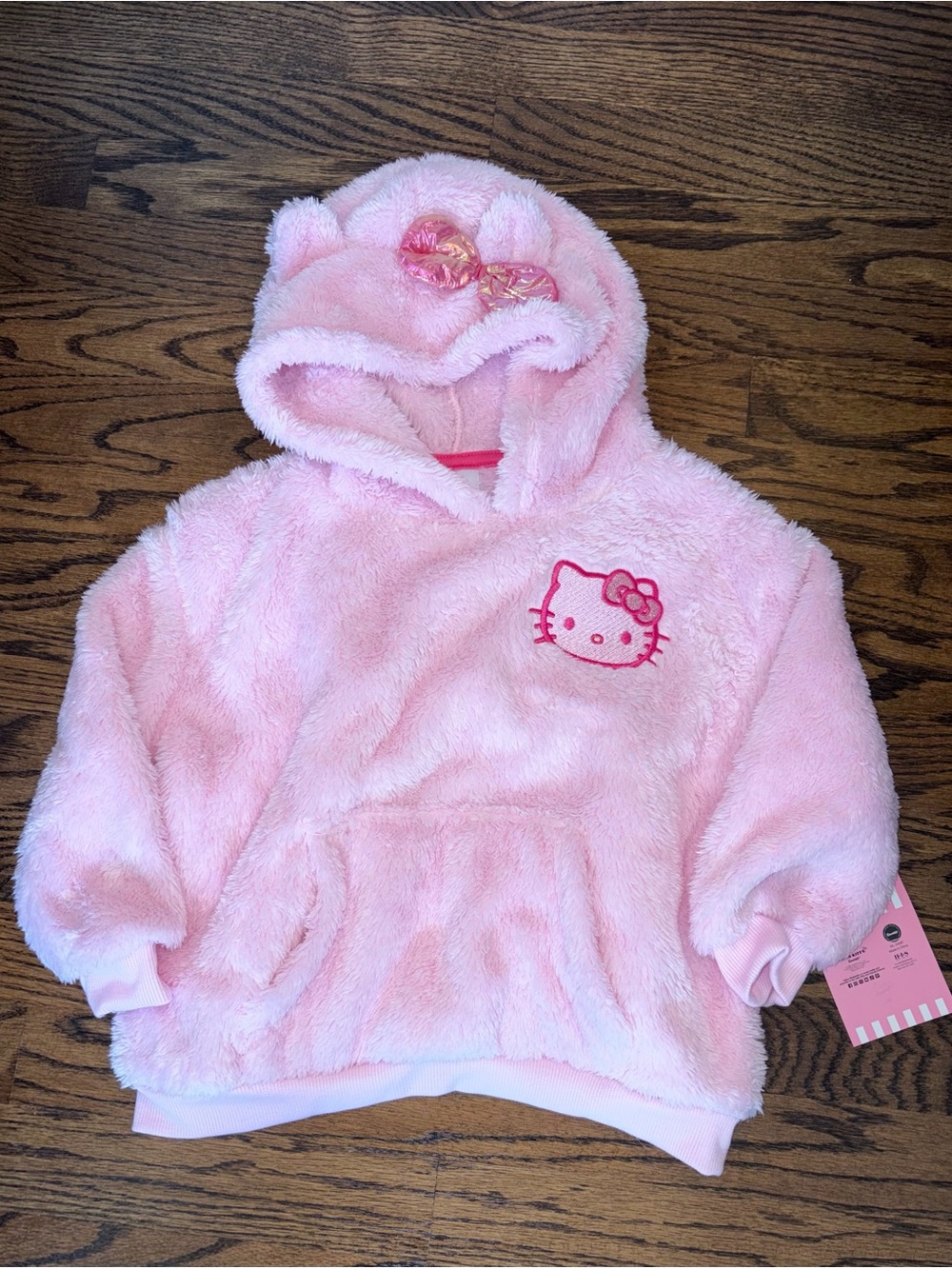 Hello Kitty Light Pink Plush Hooded Pullover with Embroidered Face